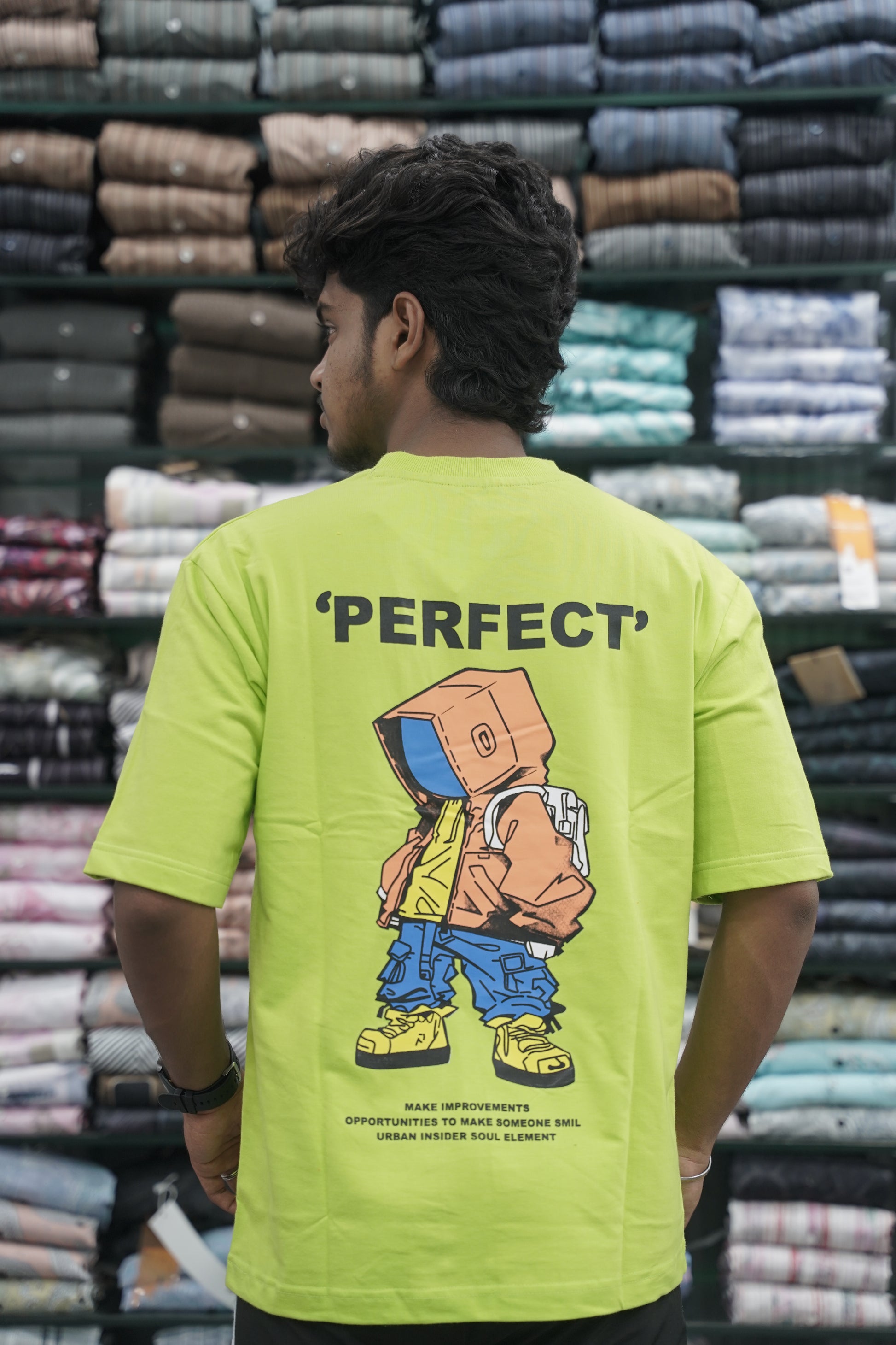 Mens Five Sleeve Back Printed PERFECT Oversize T-Shirt - Fluorescent Green-7 Man