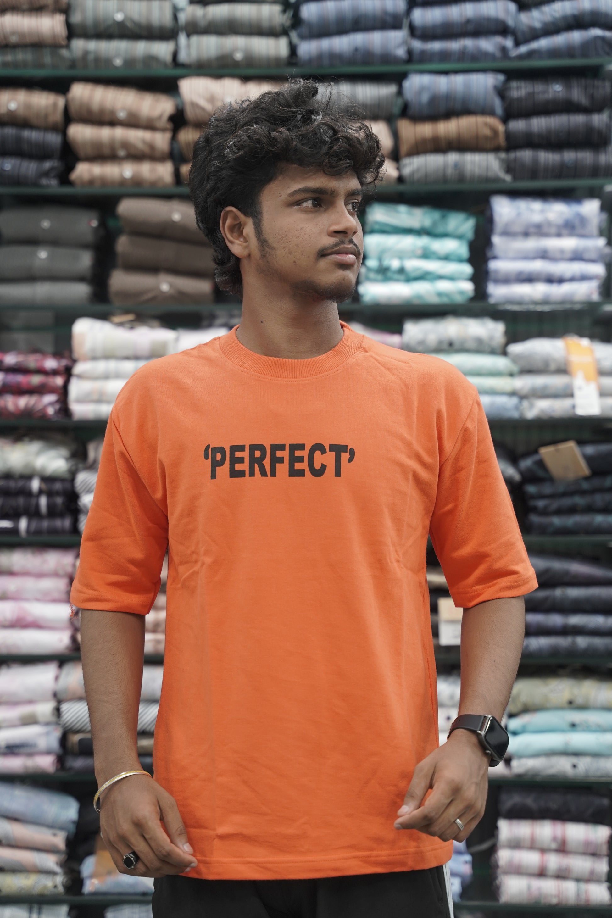 Mens Five Sleeve Back Printed PERFECT Oversize T-Shirt - Orange-7 Man