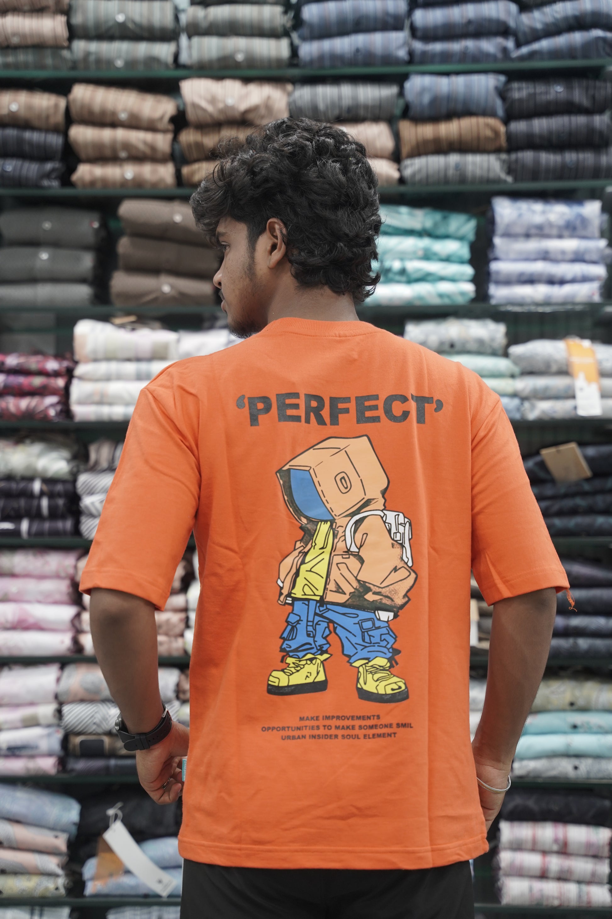 Mens Five Sleeve Back Printed PERFECT Oversize T-Shirt - Orange-7 Man