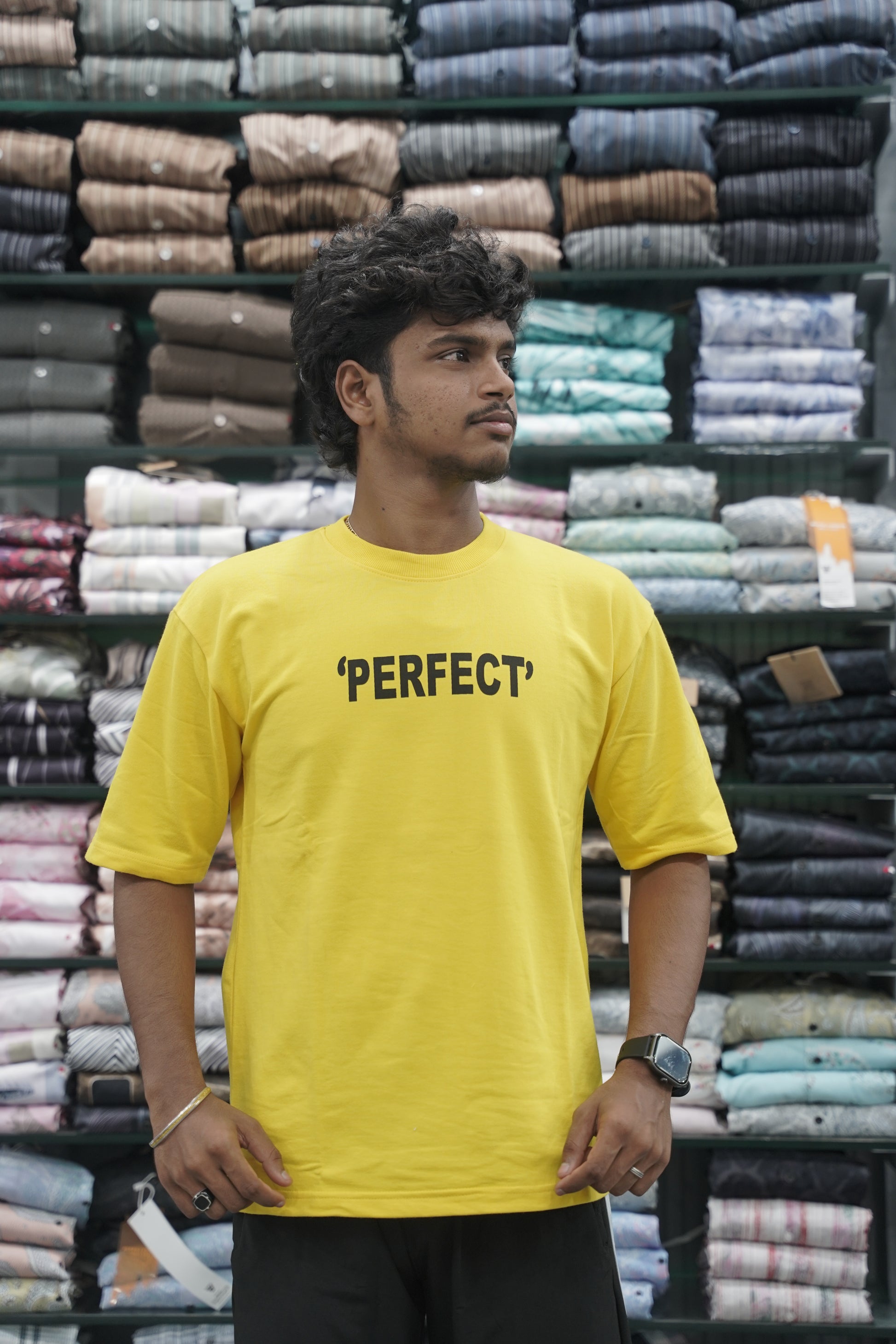Mens Five Sleeve Back Printed PERFECT Oversize T-Shirt - Yellow-7 Man
