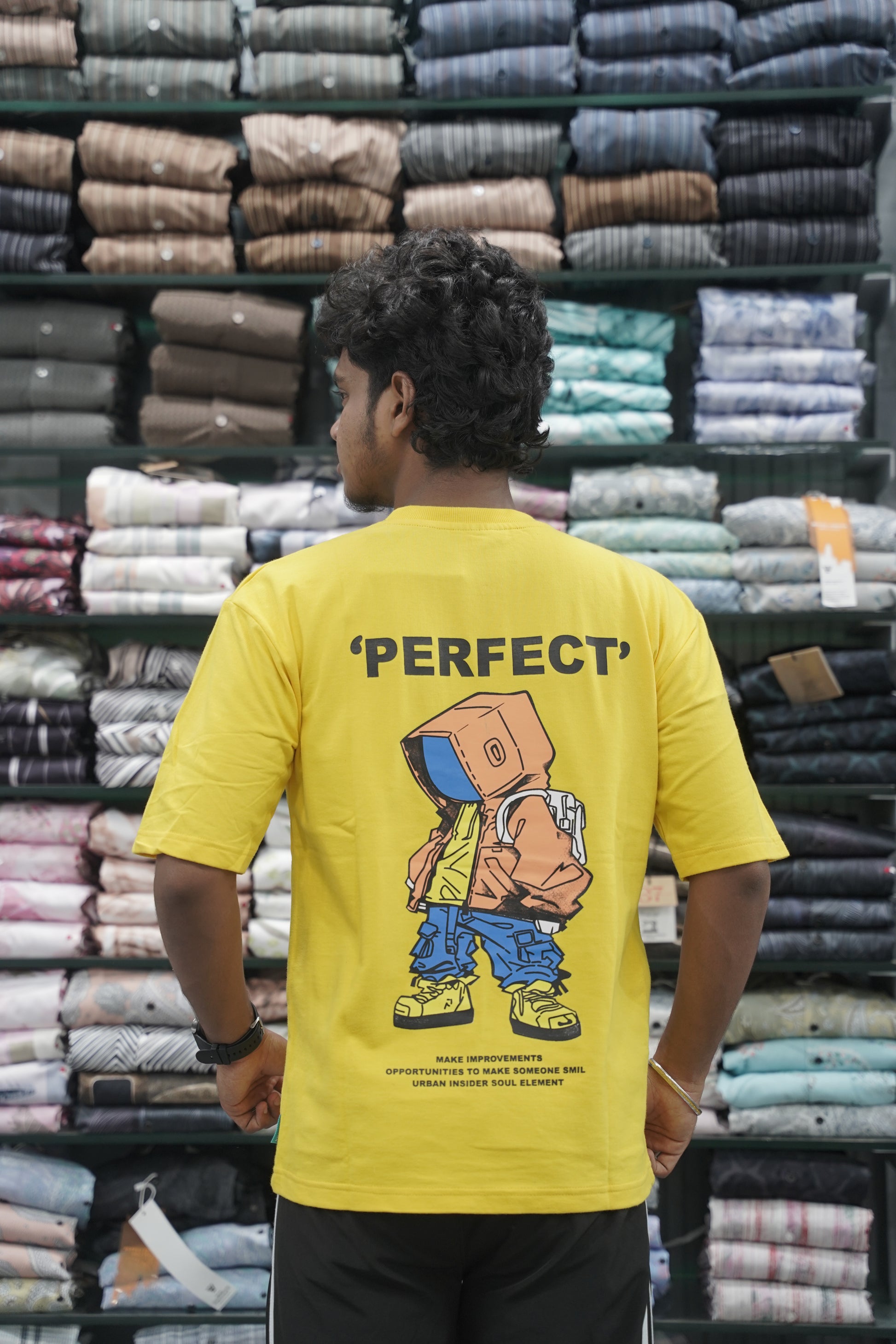 Mens Five Sleeve Back Printed PERFECT Oversize T-Shirt - Yellow-7 Man