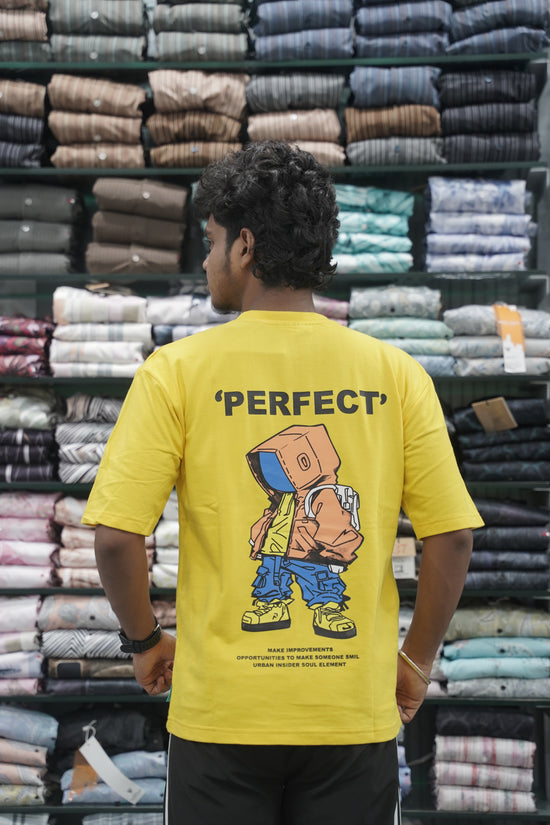Mens Five Sleeve Back Printed PERFECT Oversize T-Shirt - Yellow-7 Man