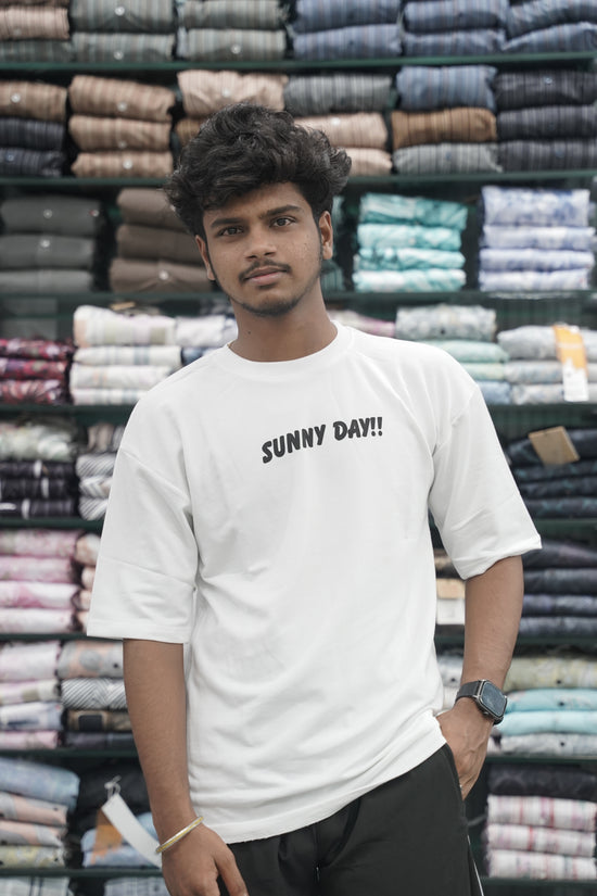 Mens Five Sleeve Back Printed SUNNY DAY Oversize T-Shirt - White-7 Man