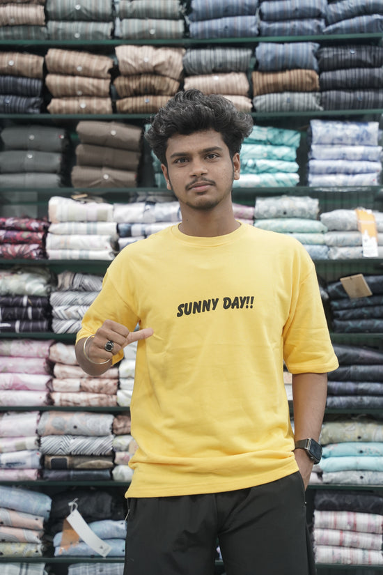 Mens Five Sleeve Back Printed SUNNY DAY Oversize T-Shirt - Yellow-7 Man
