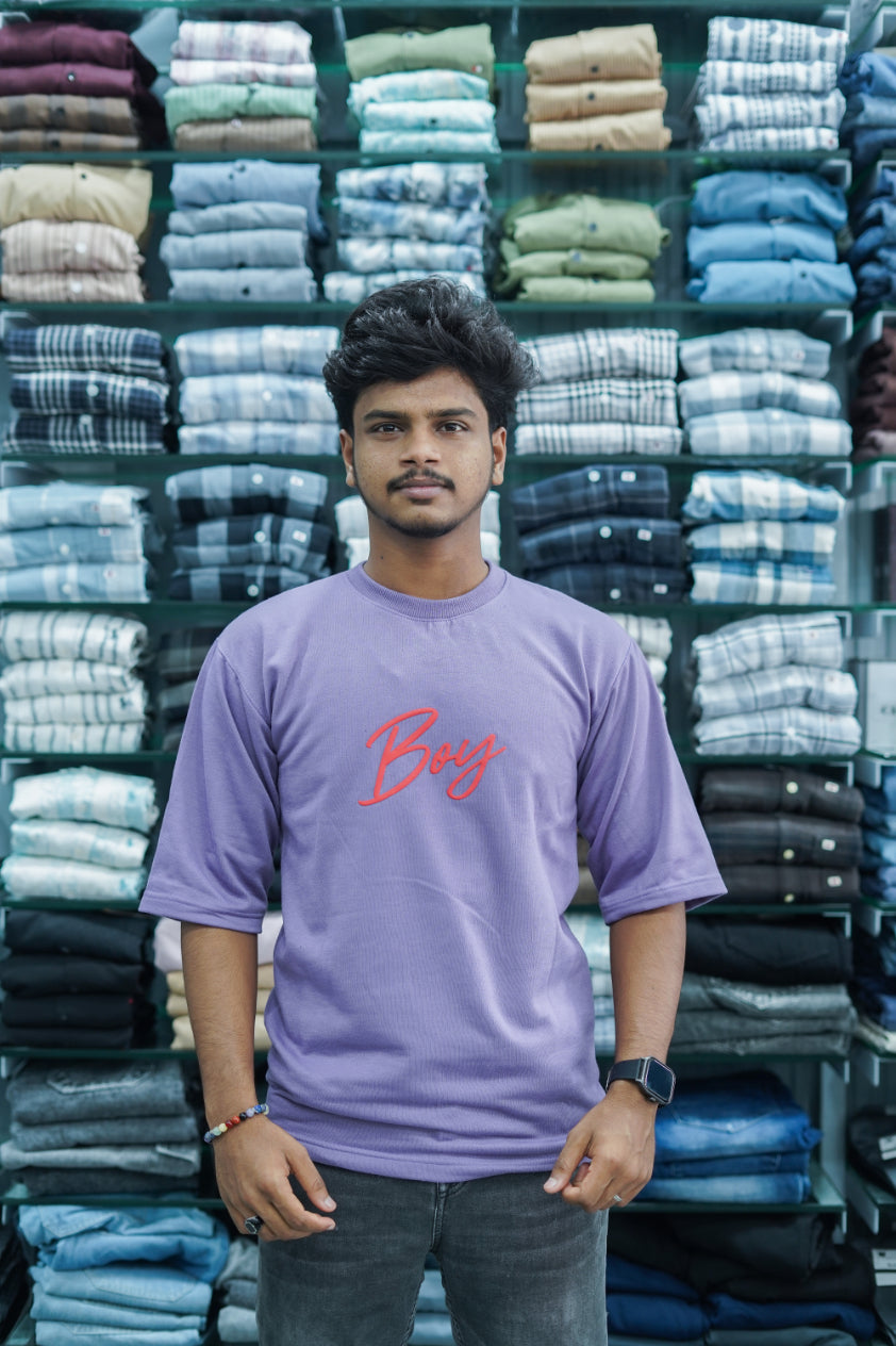 Mens Five Sleeve BOY Back Printed Oversize T-Shirt - Violet-7 Man