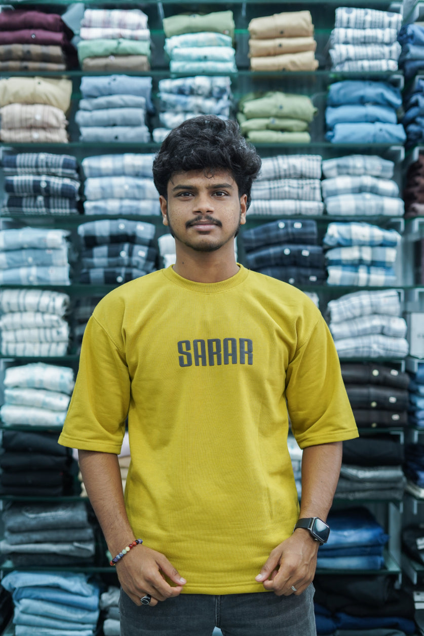 Mens Five Sleeve SARAR Back Printed Oversize T-Shirt - Yellow-7 Man