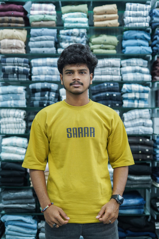 Mens Five Sleeve SARAR Back Printed Oversize T-Shirt - Yellow-7 Man