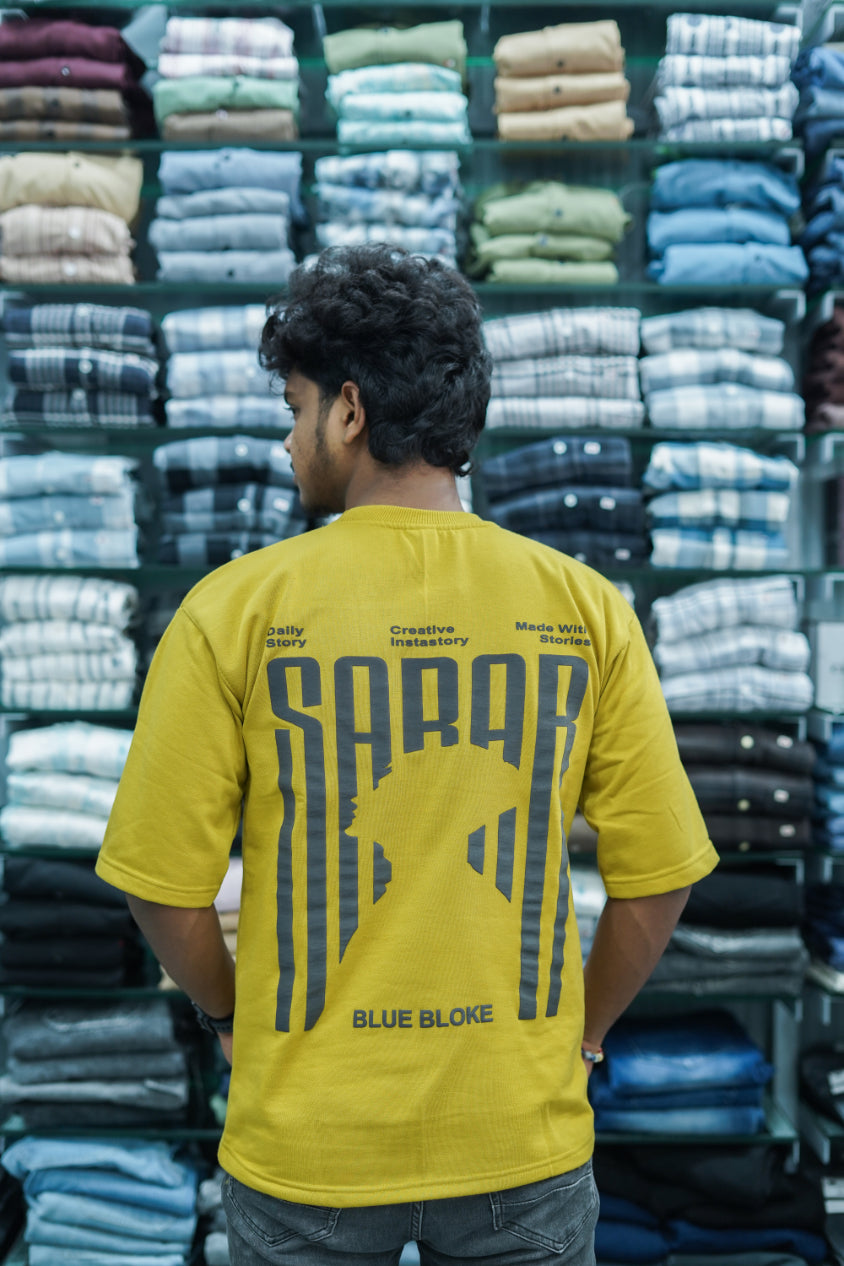 Mens Five Sleeve SARAR Back Printed Oversize T-Shirt - Yellow-7 Man