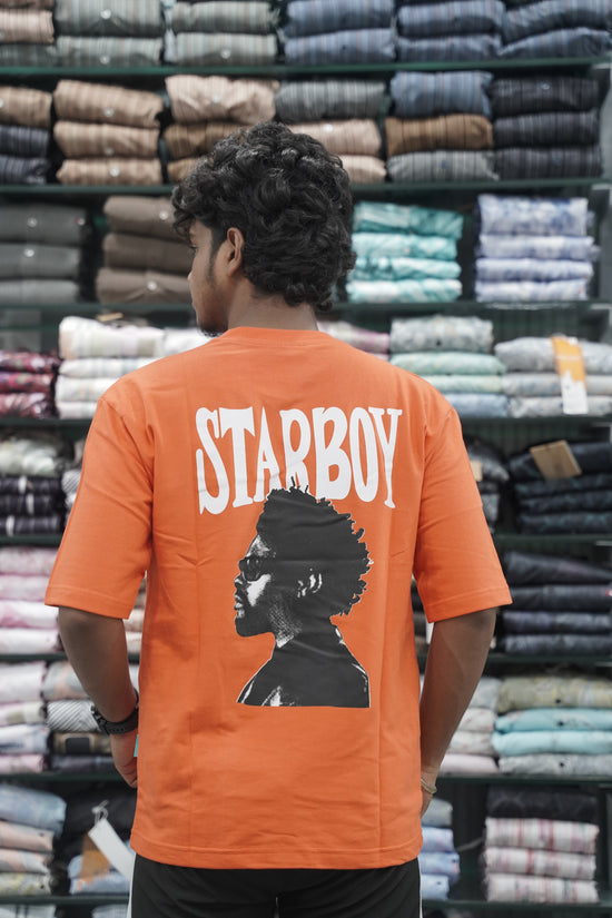 Mens Five Sleeve STAR BOY Back Printed Oversize T-Shirt - Orange-7 Man