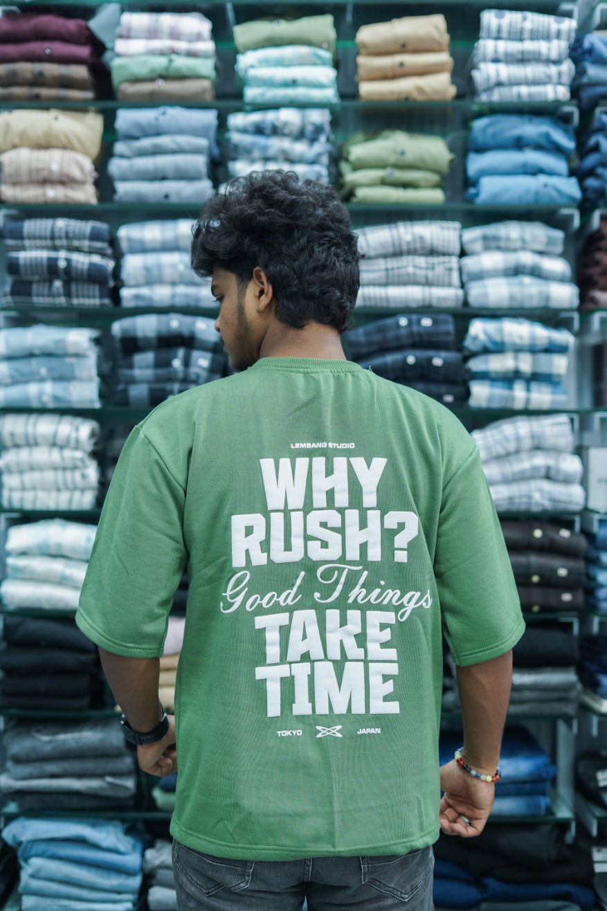 Mens Five Sleeve TAKE TIME Back Printed Oversize T-Shirt - Green-7 Man