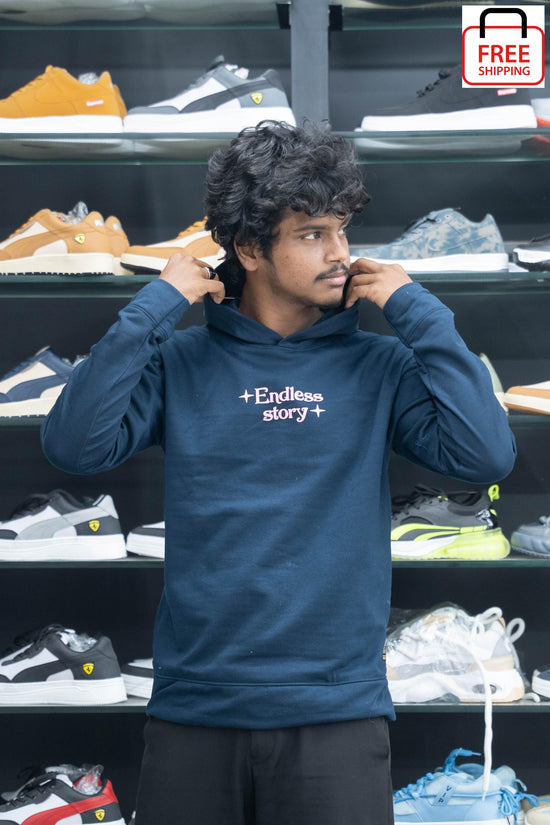 Mens Full Sleeve Oversized ENDLESS STORY Printed Hoodies & Sweatshirts - Blue