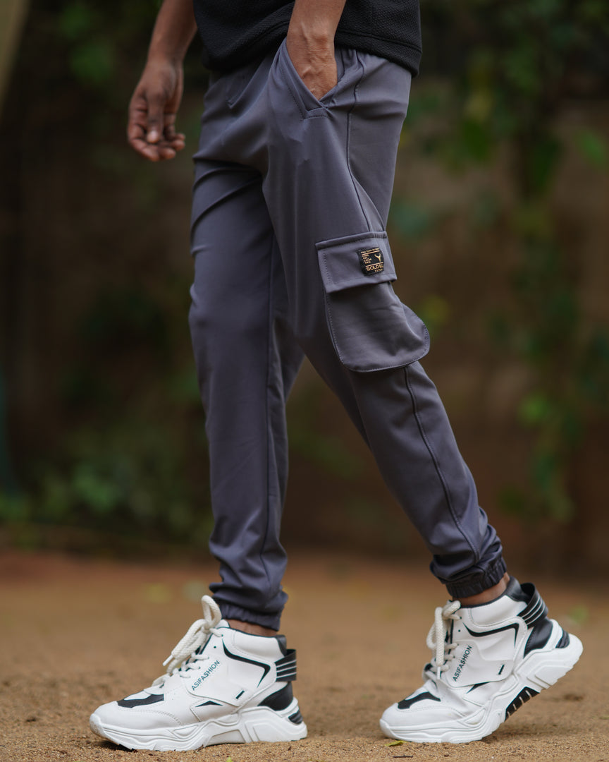 MENS LYCRA CARGO PANT WITH DOUBLE POCKET-DARK GREY-Cargo Pant-7 Man