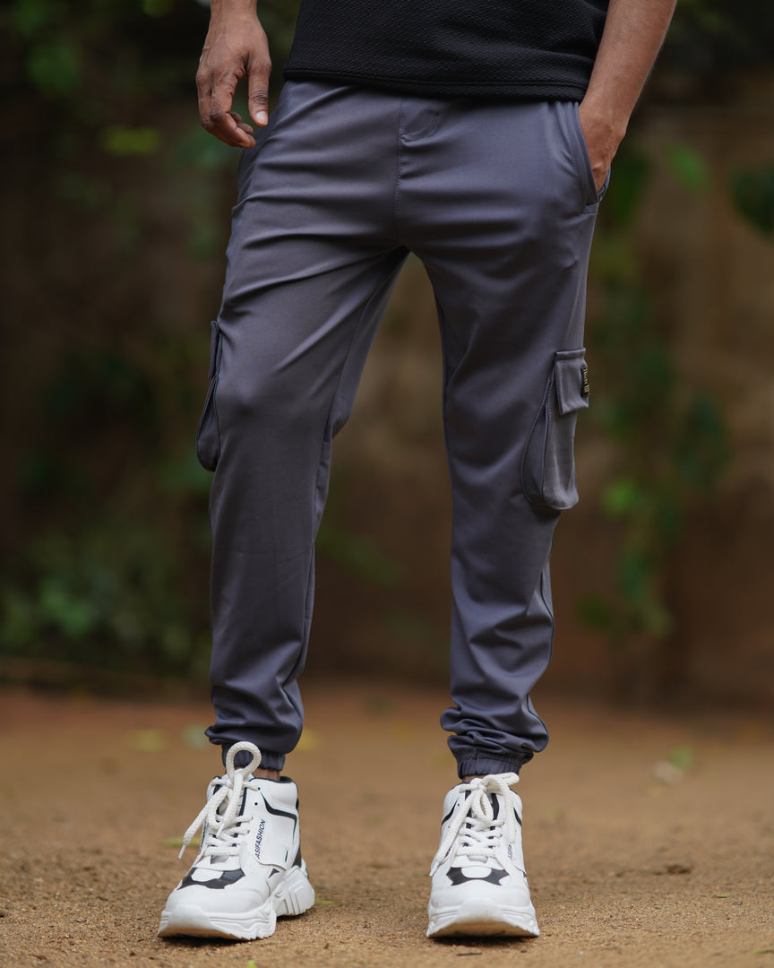 MENS LYCRA CARGO PANT WITH DOUBLE POCKET-DARK GREY-Cargo Pant-7 Man