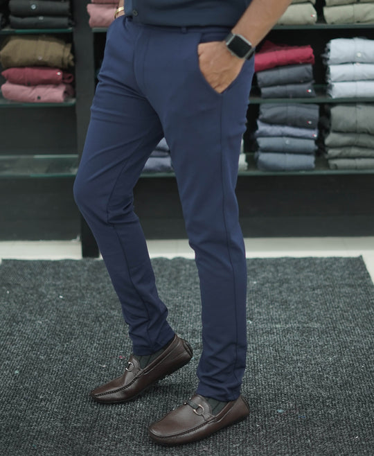 Men's Premium Slim Fit LYCRA PANT - Navy Blue