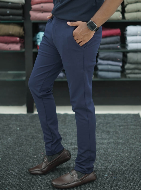 Men's Premium Slim Fit LYCRA PANT - Navy Blue