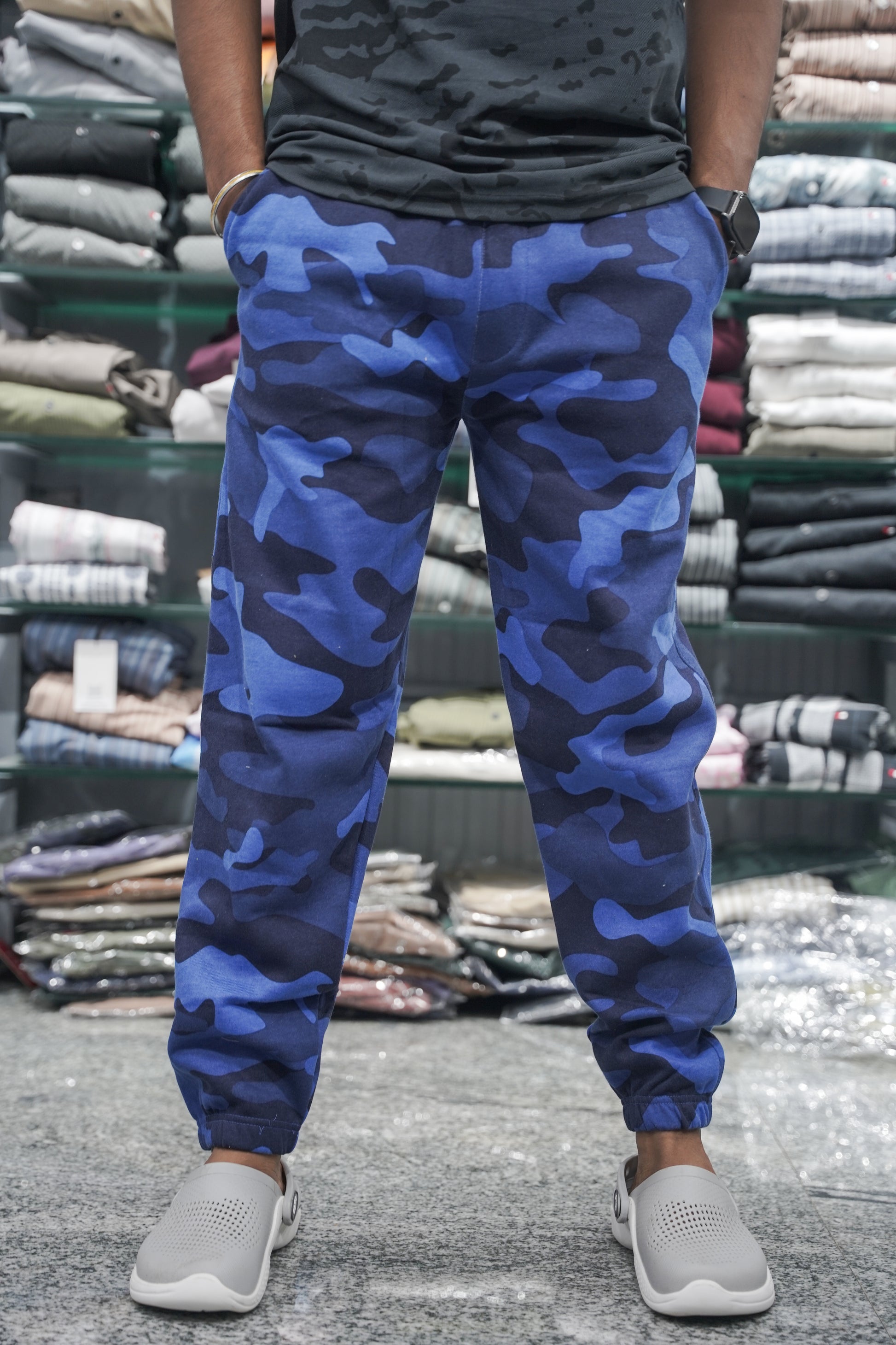 Men's Slim Fit Cotton Joggers Military Track Pant - Indian Blue-7 Man