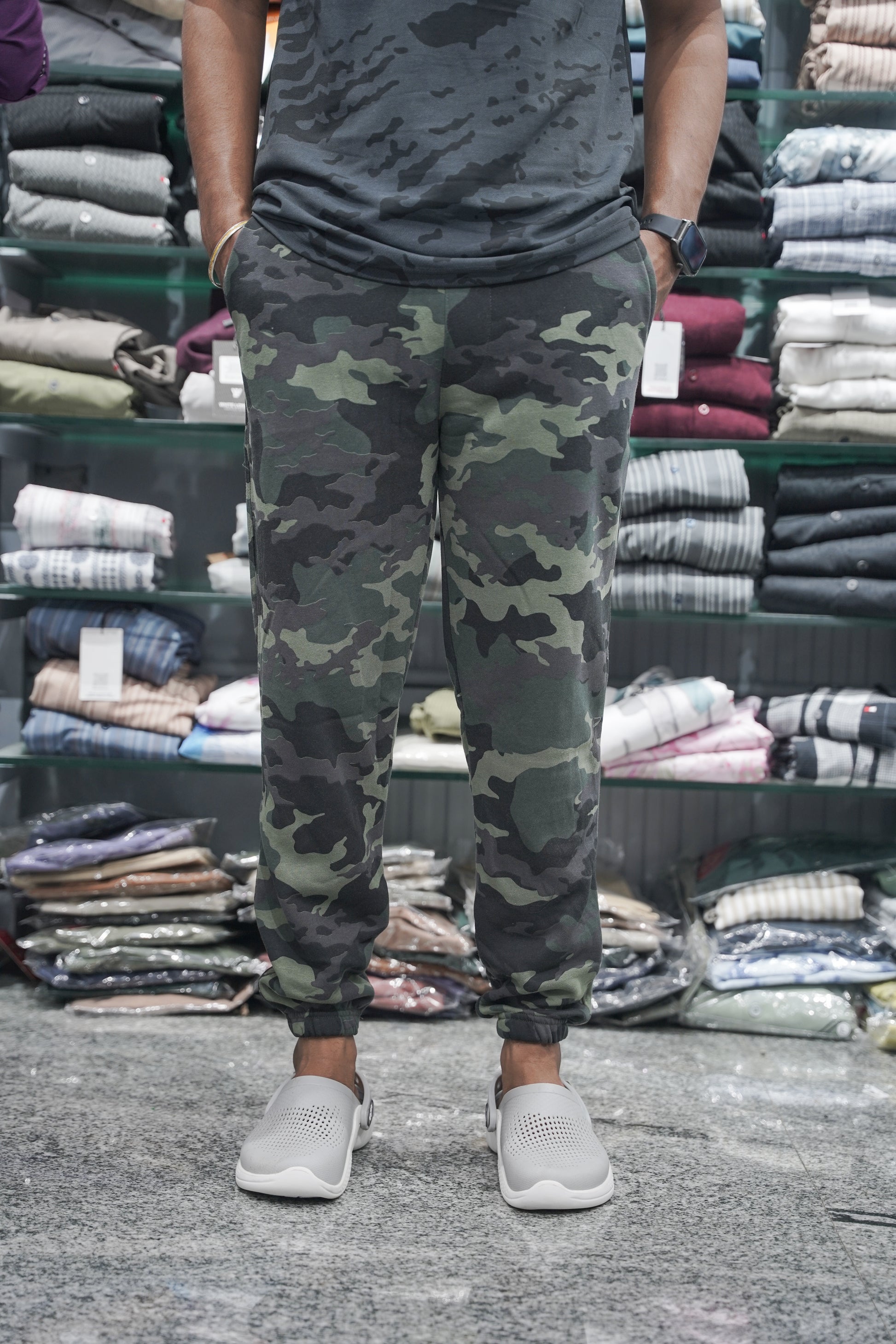 Men's Slim Fit Cotton Joggers Military Track Pant - Mehandi Green With Dark grey-7 Man