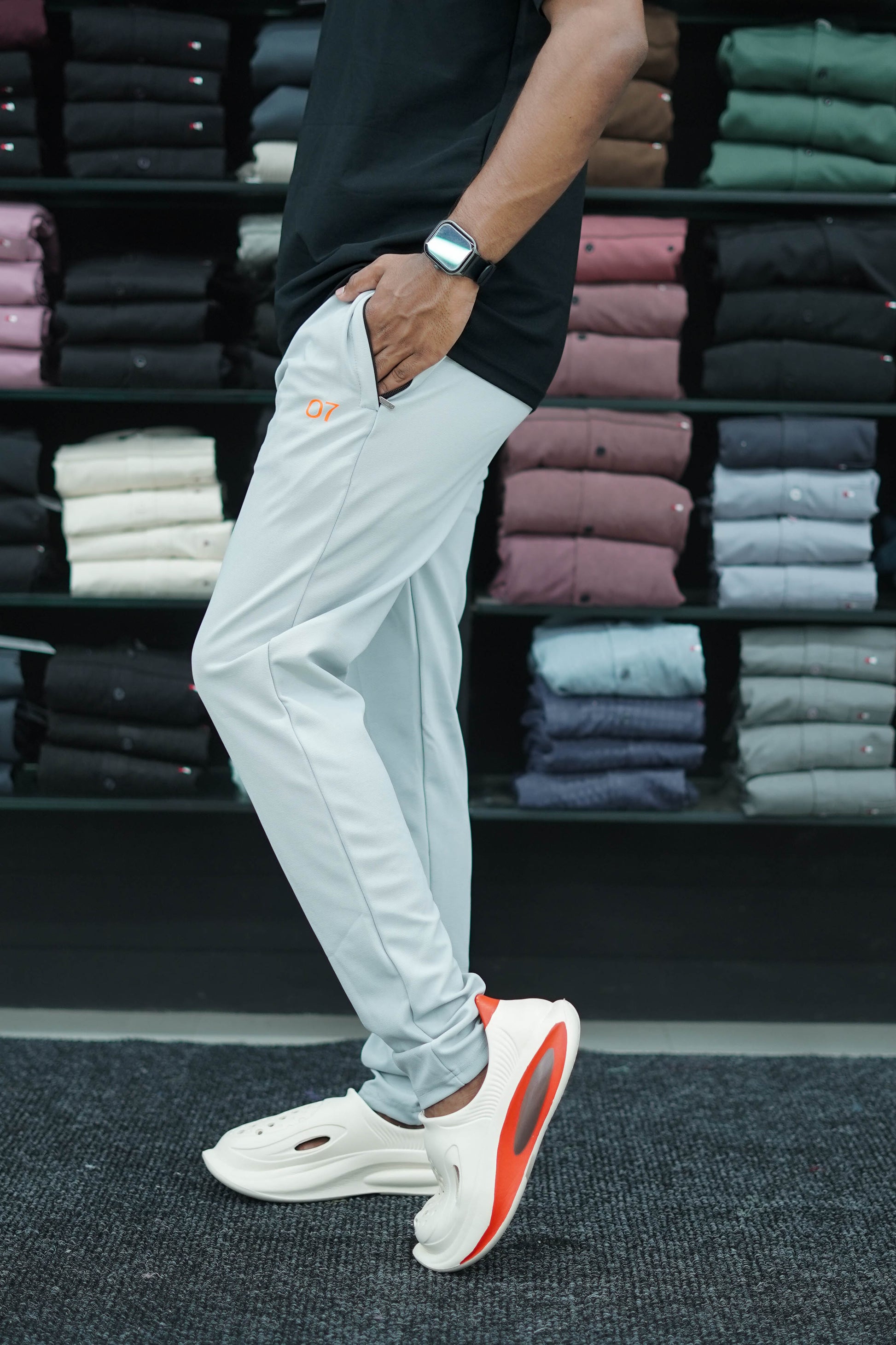 Men's Slim Fit Ottoman Sweat Track Pant - Ash-7 Man