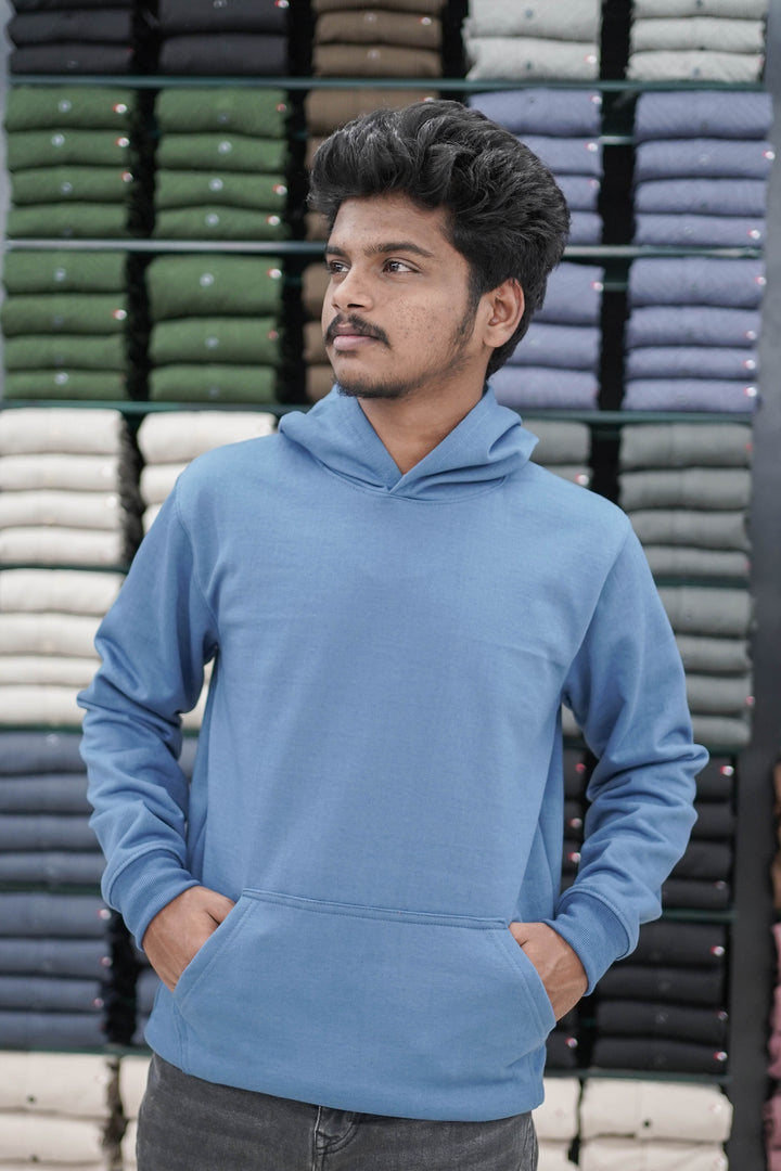 Men's Stylish Plain Full Sleeve Hoodie - Light Blue