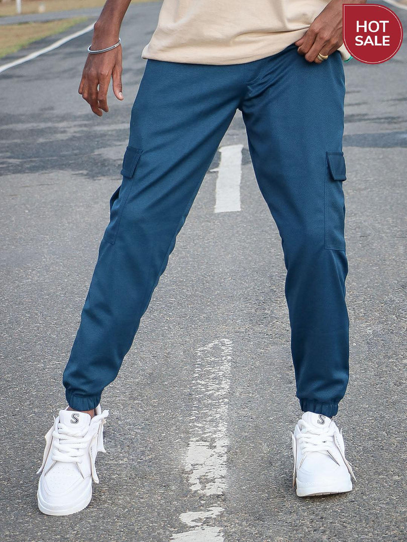 Men's Stylish Regular Fit Cargo Pant - PETROL BLUE-Track Pant-7 Man