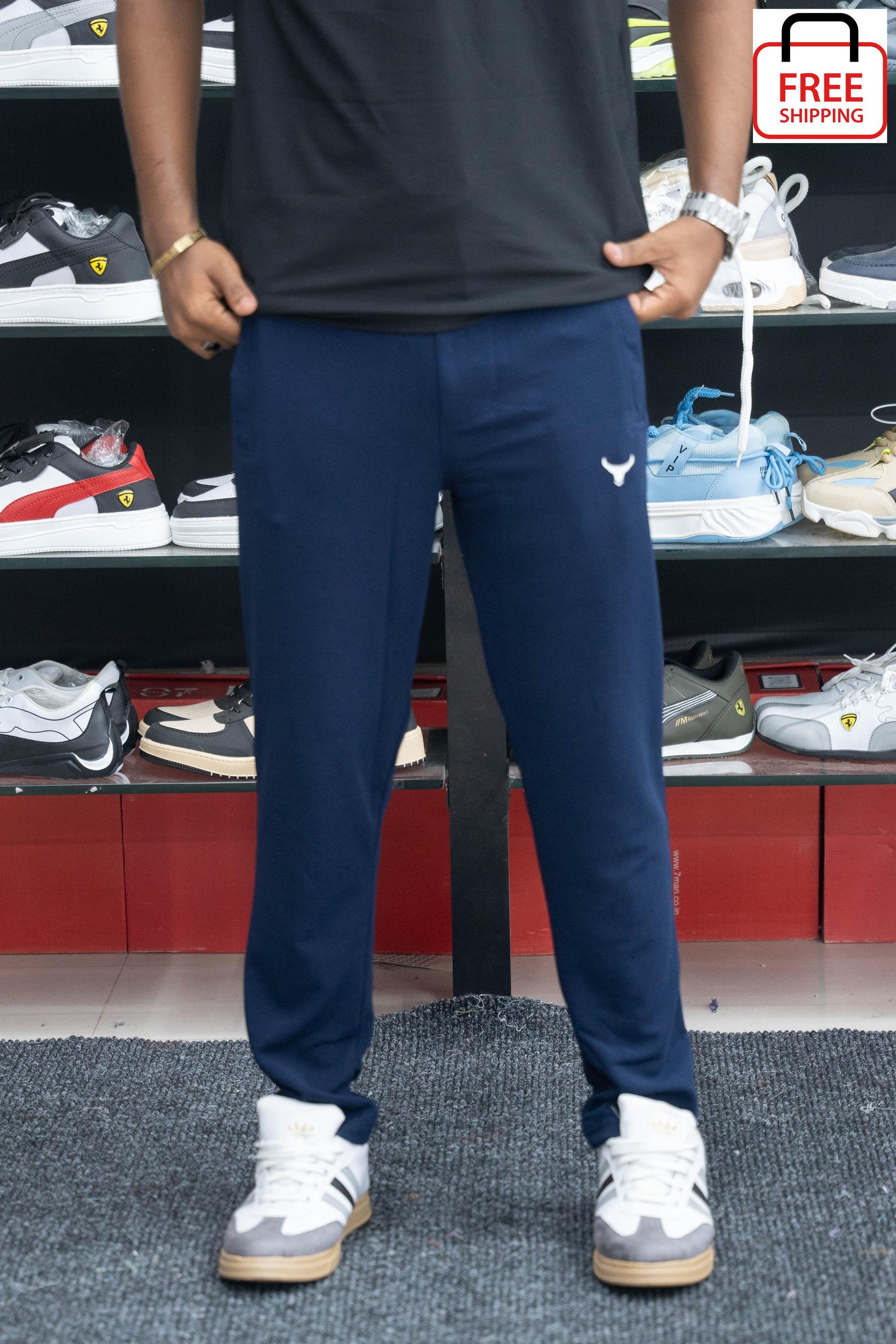 Men's Stylish Regular Fit Popcorn Cargo Track Pant - Navy Blue