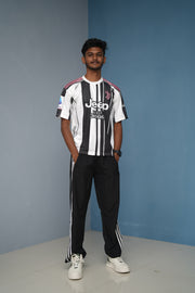 Five Sleeve Round Neck Vlahovic Printed Tshirt for men - White & Black With Pink Piping