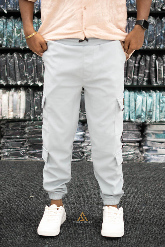 Regular Fit Mens New Tape Cargo Track Pant - Ash