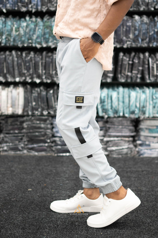 Regular Fit Mens New Tape Cargo Track Pant - Ash