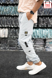 Regular Fit Mens New Tape Cargo Track Pant - Ash-7 Man