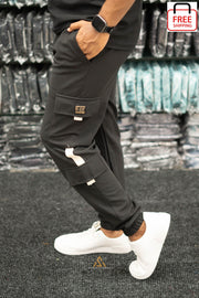 Regular Fit Mens New Tape Cargo Track Pant - BLACK-7 Man