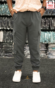 Regular Fit Mens New Tape Cargo Track Pant - Dark Grey-7 Man