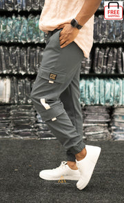 Regular Fit Mens New Tape Cargo Track Pant - Dark Grey-7 Man