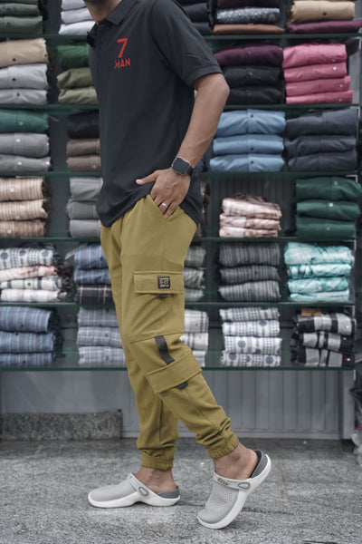 Regular Fit Mens New Tape Cargo Track Pant - Dark Kaki