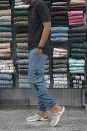 Regular Fit Mens New Tape Cargo Track Pant - Denim Blue-7 Man