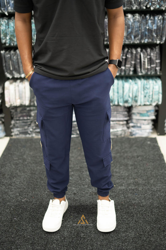 Regular Fit Mens New Tape Cargo Track Pant - Navy Blue