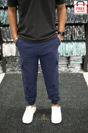 Regular Fit Mens New Tape Cargo Track Pant - Navy Blue-7 Man