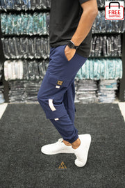 Regular Fit Mens New Tape Cargo Track Pant - Navy Blue-7 Man