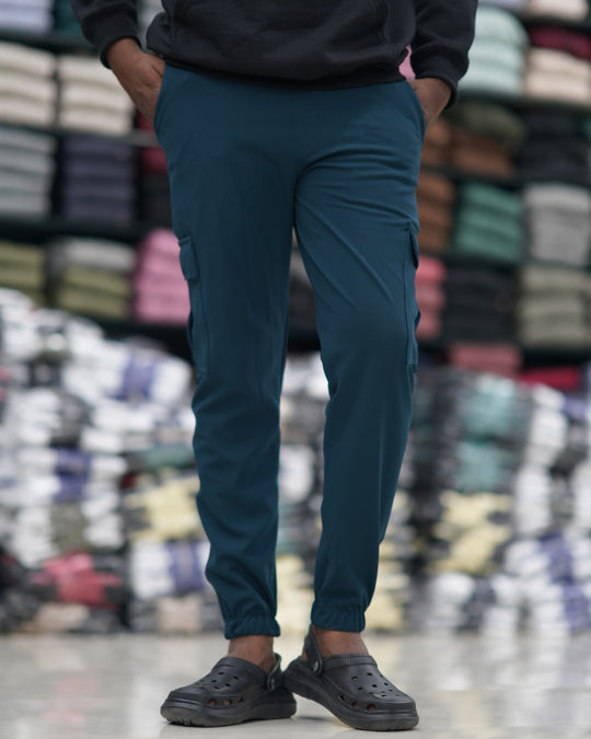 Ottaman Cargo Track Pants for Men – Utility Joggers & Streetwear - BOTTLE GREEN – alternate view – 7MAN India