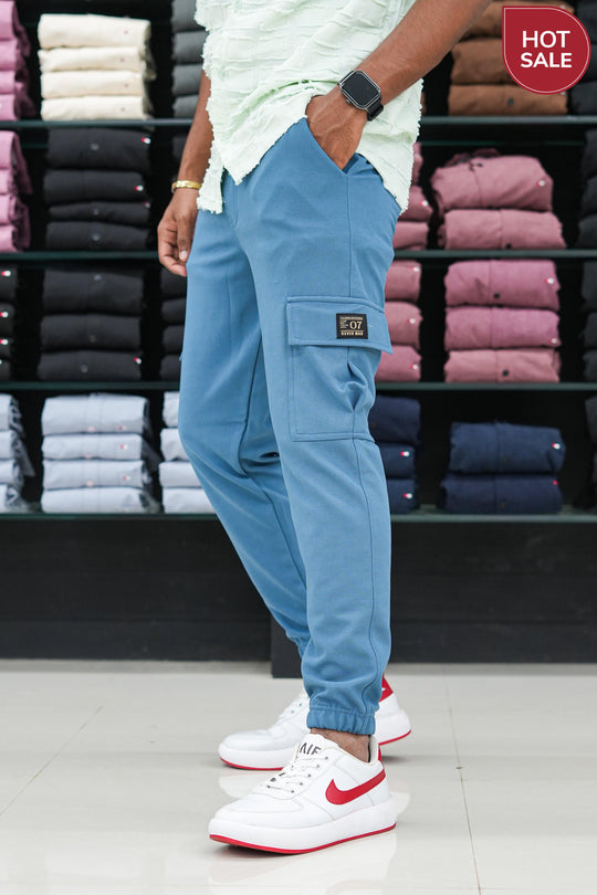 Ottaman Cargo Track Pants for Men – Utility Joggers & Streetwear - Denim Blue – 7MAN Men's Fashion India