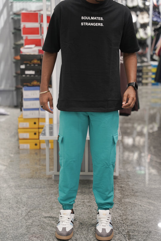 Ottaman Cargo Track Pants for Men – Utility Joggers & Streetwear - Turquoise Blue – alternate view – 7MAN India