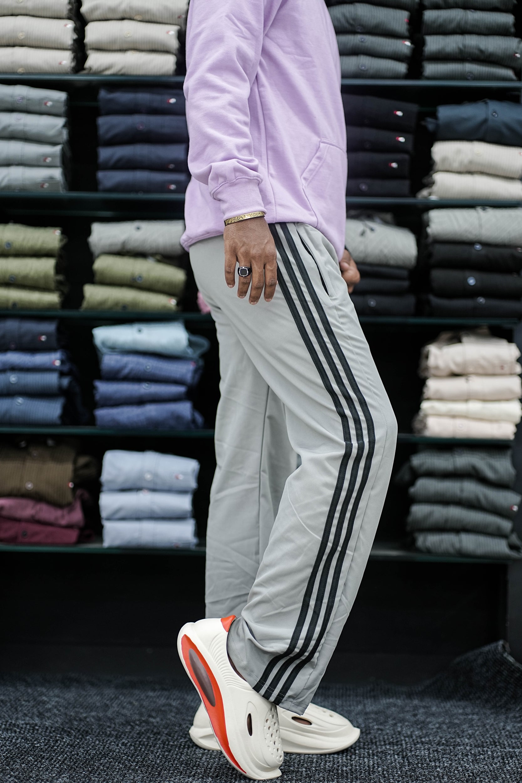 Men's Grey Triple-Stripe Track Pants – Sporty & Stylish Comfort