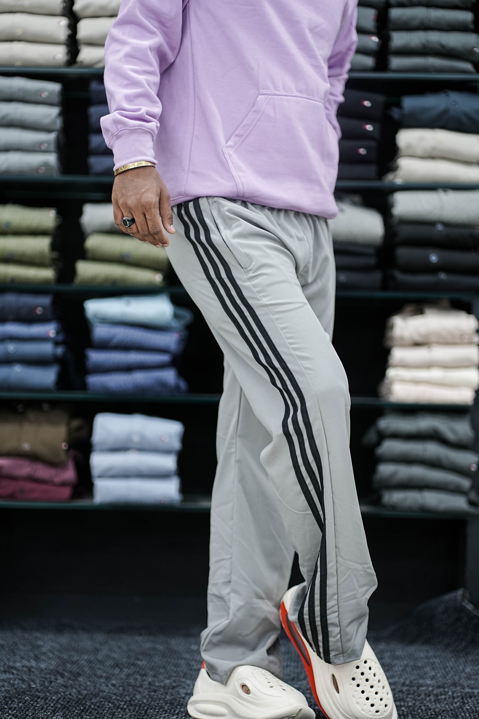 Men's Grey Triple-Stripe Track Pants – Sporty & Stylish Comfort
