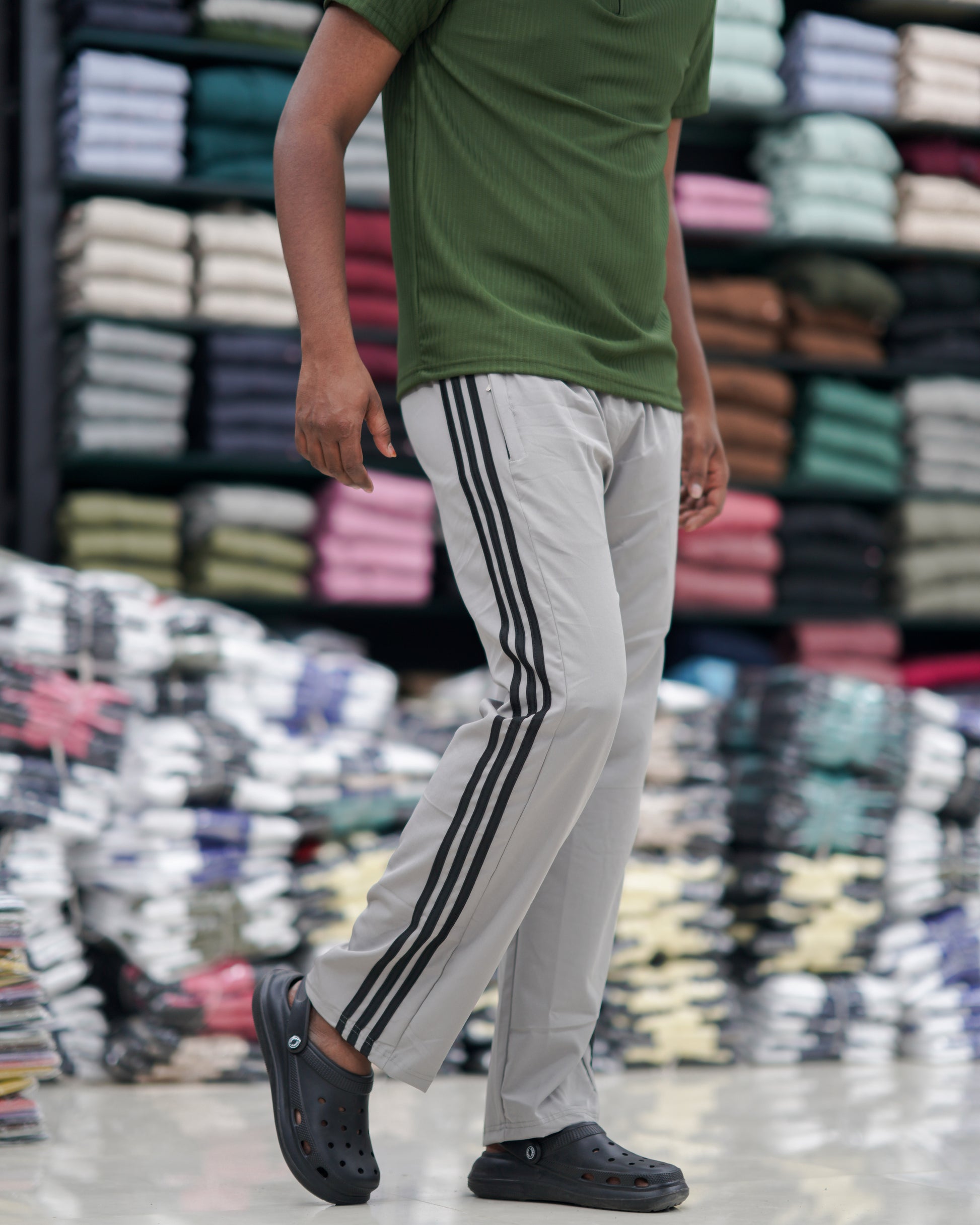 Regular Wear Triple Stripe Mens Street Baggy Pant - Ash