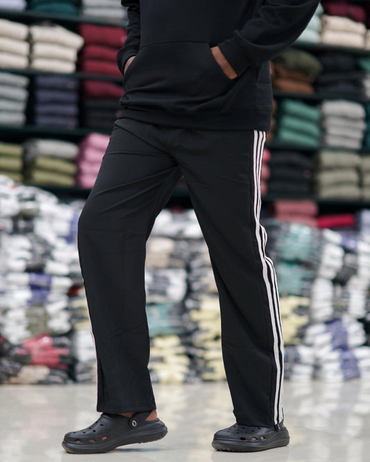 Regular Wear Triple Stripe Mens Street Baggy Pant - Black