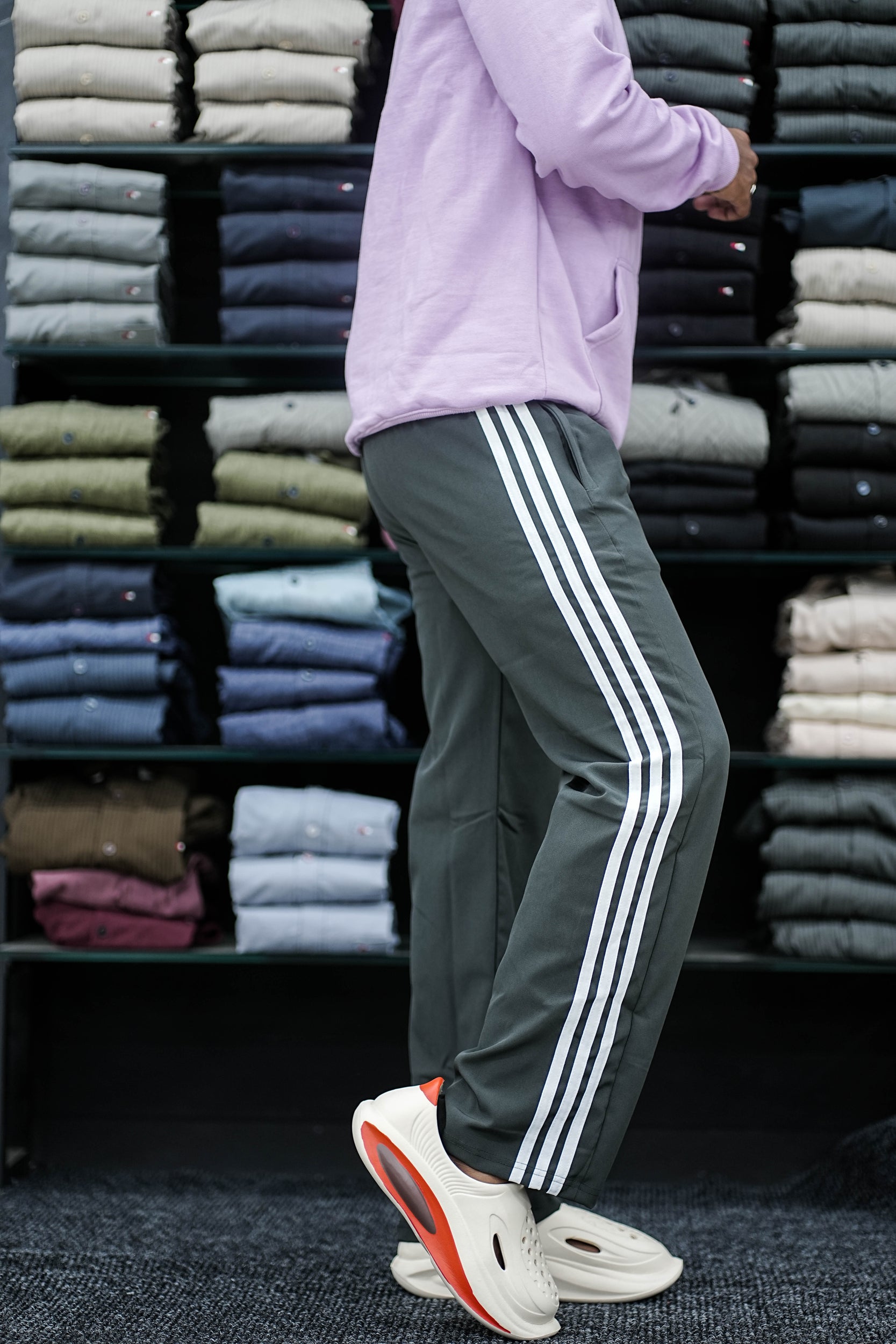 Men's Dark Grey Triple-Stripe Track Pants – Sporty & Stylish Comfort