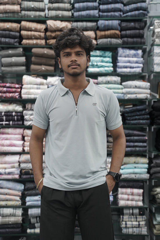 Short Sleeve 07 Tshirt for Men with Zipper Collar in Ash-7 Man
