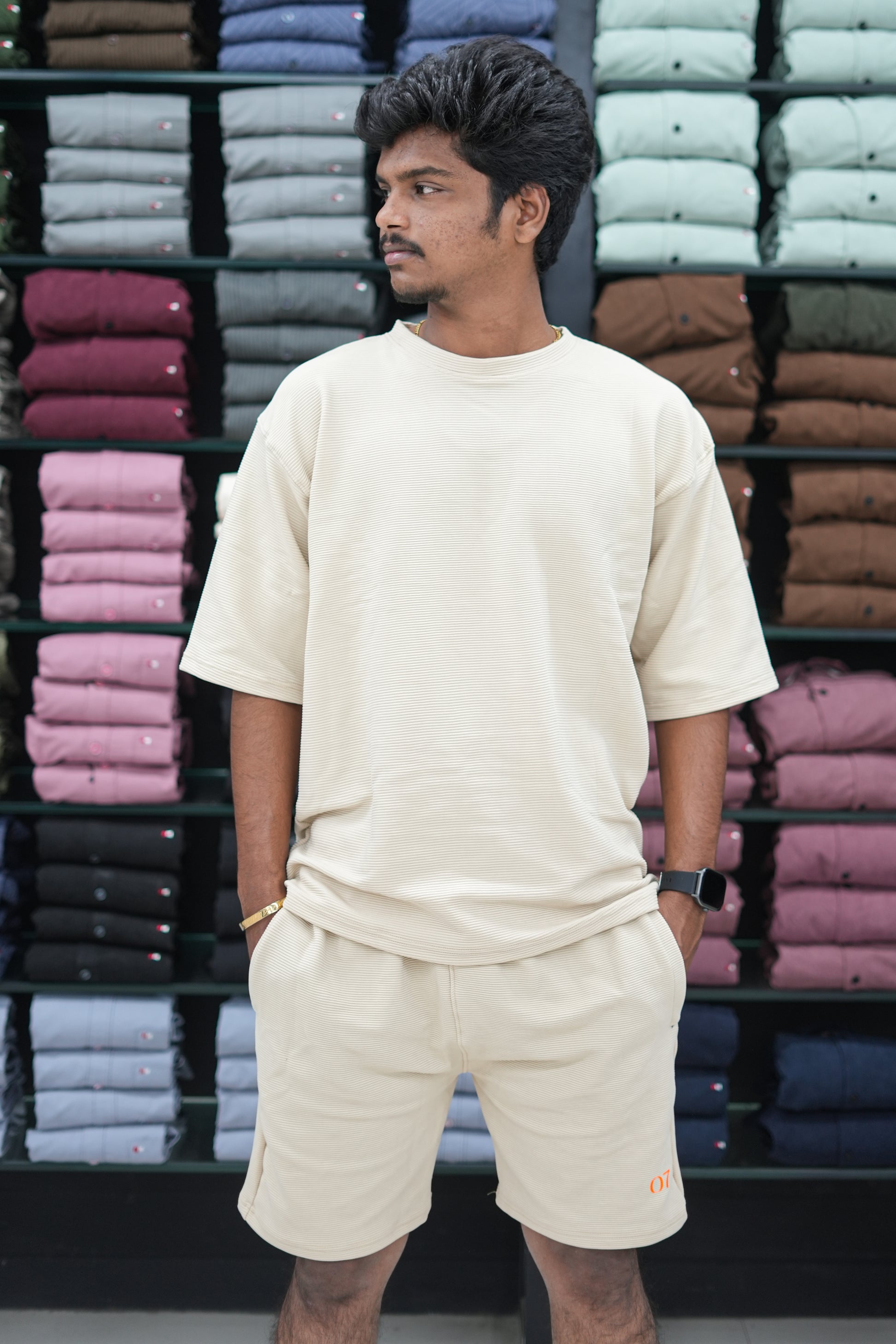 STRIPED LINE CO-ORD SETS T-SHIRT AND SHORTS - SANDLE-7 Man